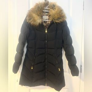 Laundry By Shelli Segal Black Puffer Coat with Faux Fur, size XS